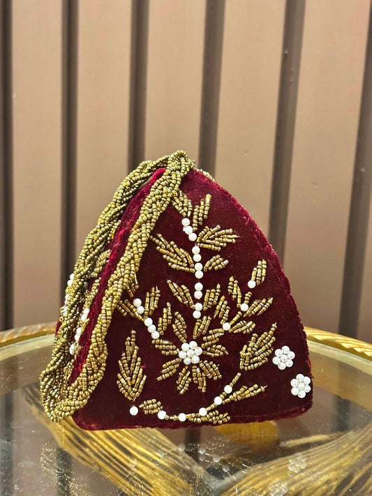 Maroon potli clutch handmade Pakistan - Amal Ayub