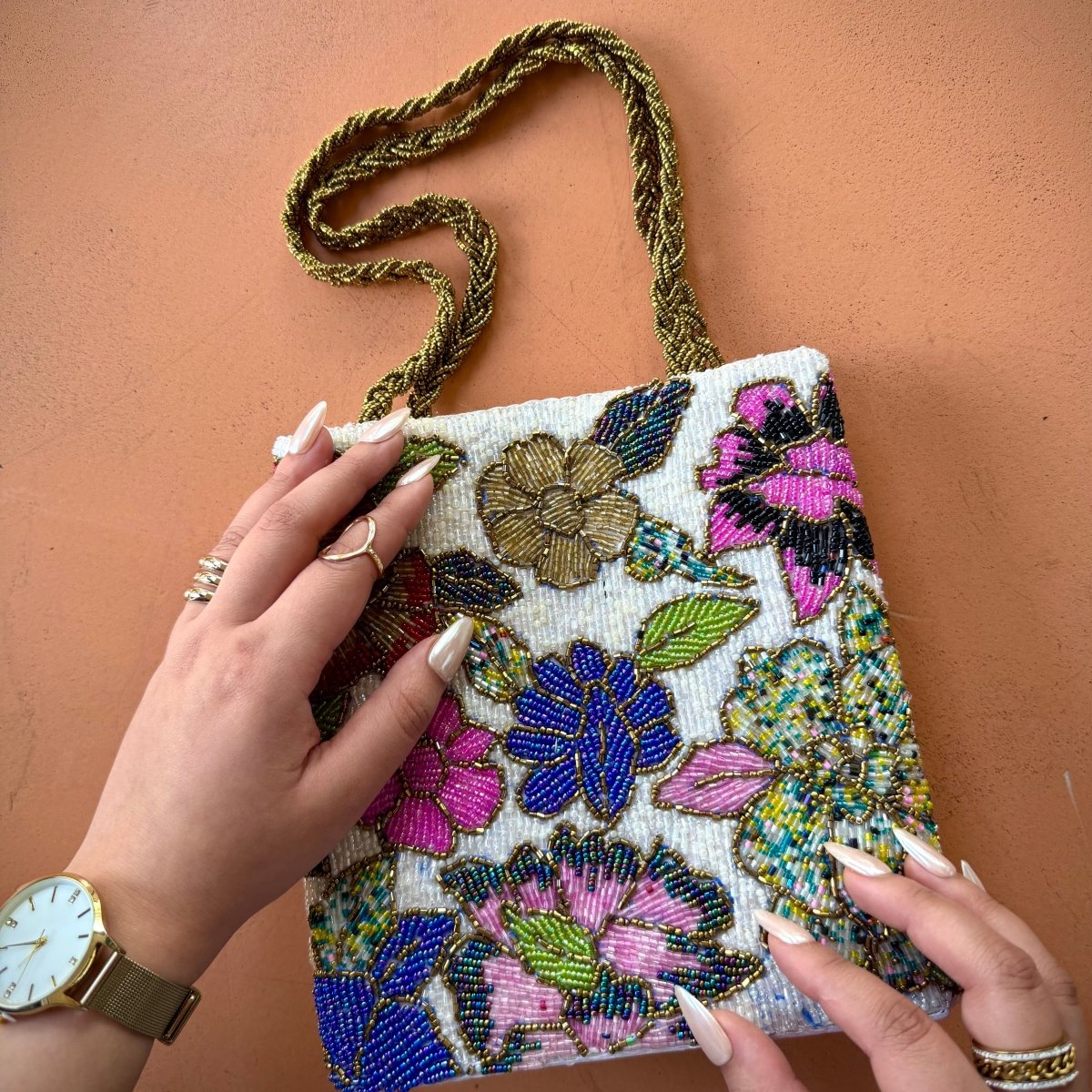 Multi floral beaded handbag - Amal Ayub