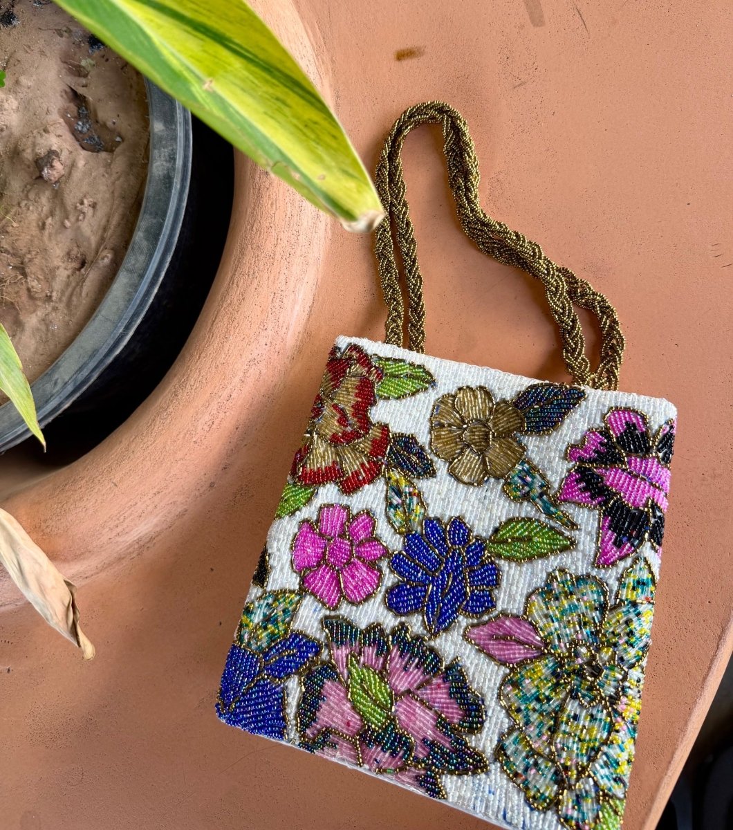 Multi floral beaded handbag - Amal Ayub