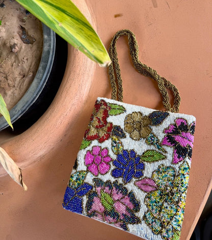 Multi floral beaded handbag - Amal Ayub