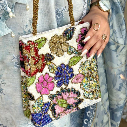 Multi floral beaded handbag - Amal Ayub