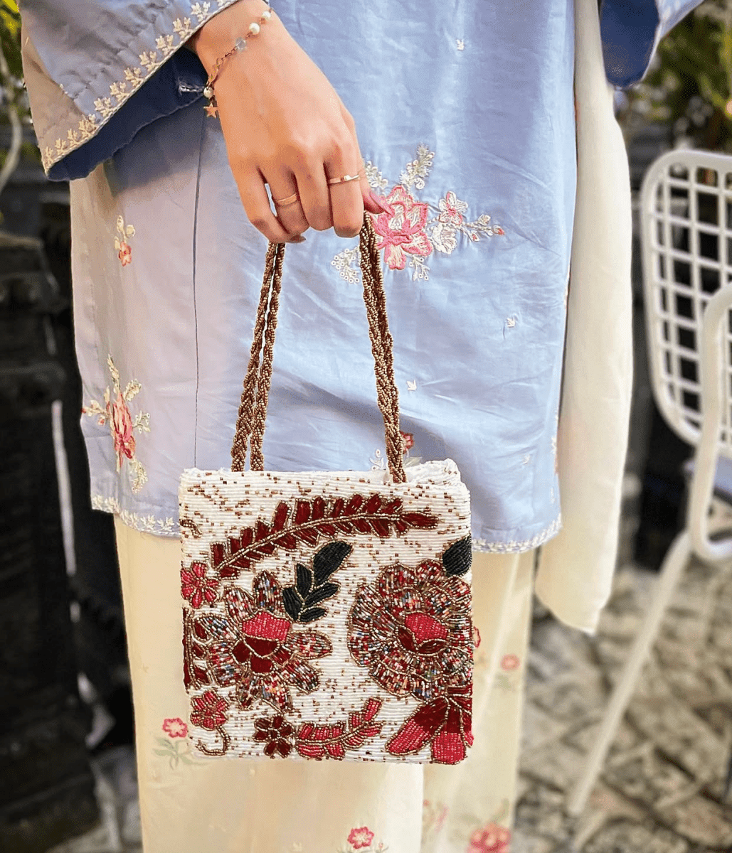 Multicolour patchwork embellished bag hand embellished bag Amal Ayub 