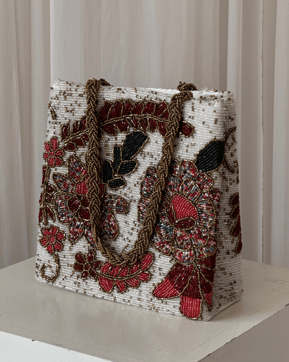 Multicolour patchwork embellished bag hand embellished bag Amal Ayub 