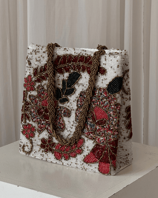 Multicolour patchwork embellished bag hand embellished bag Amal Ayub 