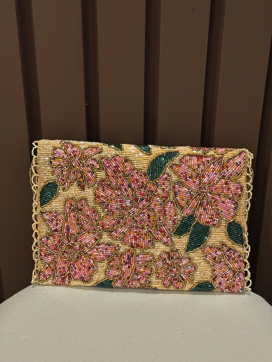 Peach floral mini shoulder bag for girls with chain strap by Amal Ayub