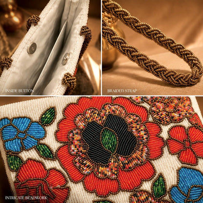 White Floral Garden | Evening bag | Festive bag | Handmade beaded bag - Amal Ayub